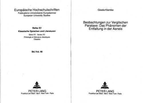 Beobachtungen zur Vergilschen Parataxe: Das Phänomen der Entfaltung in der Aeneis